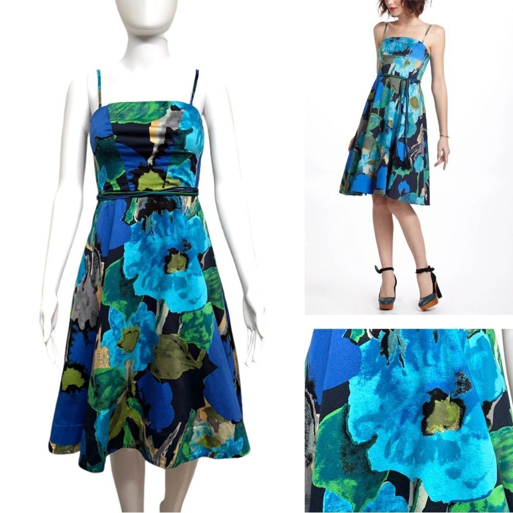 ANTHROPOLOGIE Vanessa Virginia Shade Flower Fit & Flare Retro Dress NWOT 0 XXS